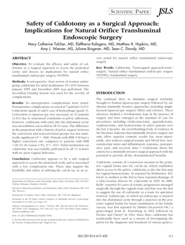 Safety of Culdotomy As a Surgical Approach: Implications for Natural Orifice Transluminal Endoscopic Surgery