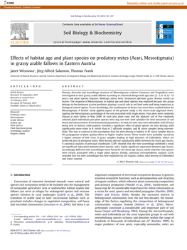 Effects of Habitat Age and Plant Species on Predatory Mites (Acari, Mesostigmata) in Grassy Arable Fallows in Eastern Austria