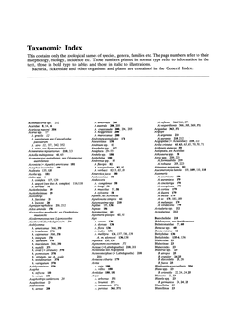 Taxonomic Index This Contains Only the Zoological Names of Species, Genera, Families Etc