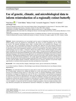 Use of Genetic, Climatic, and Microbiological Data to Inform Reintroduction of a Regionally Extinct Butterfly