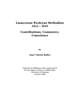 Launceston Wesleyan Methodists Contributions
