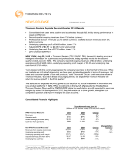 Thomson Reuters Reports Second-Quarter 2010 Results