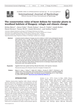 The Conservation Value of Karst Dolines for Vascular Plants in Woodland Habitats of Hungary