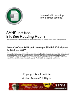 How Can You Build and Leverage SNORT IDS Metrics to Reduce Risk?