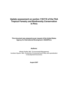 Update Assessment on Section 118/119 of the FAA Tropical Forestry and Biodiversity Conservation in Peru