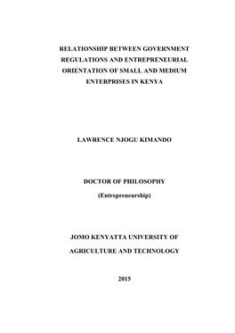 Relationship Between Government Regulations and Entrepreneurial Orientation of Small and Medium Enterprises in Kenya