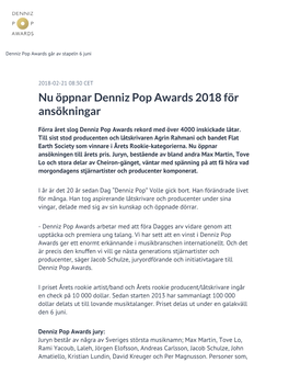 Nu Öppnar Denniz Pop Awards 2018 För Ansökningar