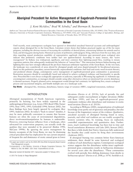 Aboriginal Precedent for Active Management of Sagebrush-Perennial Grass Communities in the Great Basin J