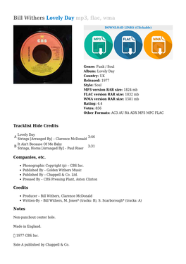 Bill Withers Lovely Day Mp3, Flac, Wma