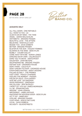 Page 28 Better Band | Artist Song List