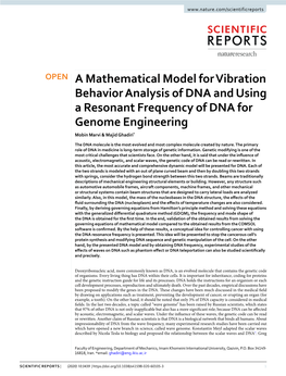 A Mathematical Model for Vibration Behavior Analysis of DNA and Using a Resonant Frequency of DNA for Genome Engineering Mobin Marvi & Majid Ghadiri*