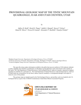 Provisional Geologic Map of the Tintic Mountain Quadrangle, Juab and Utah Counties, Utah