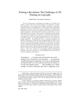 Printing a Revolution: the Challenges of 3D Printing on Copyright
