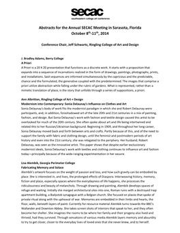 Abstracts for the Annual SECAC Meeting in Sarasota, Florida October 8Th-11Th, 2014