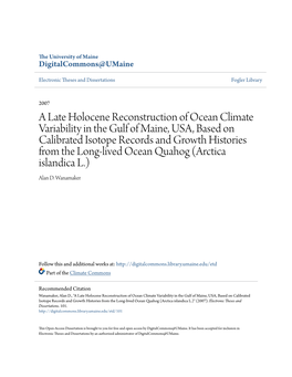 A Late Holocene Reconstruction of Ocean Climate Variability in The