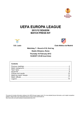 Uefa Europa League 2011/12 Season Match Press Kit
