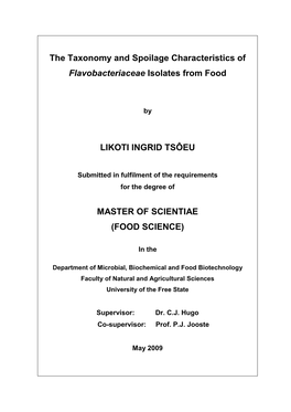 The Taxonomy and Spoilage Characteristics of Flavobacteriaceae Isolates from Food
