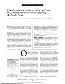 Identification of Variants in CNGA3 As Cause for Achromatopsia by Exome Sequencing of a Single Patient