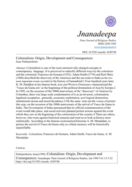 Colonialism: Origin, Development and Consequences Isaac Padinjarekuttu