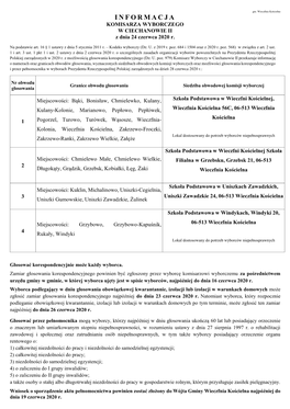 INFORMACJA KOMISARZA WYBORCZEGO W CIECHANOWIE II Z Dnia 24 Czerwca 2020 R