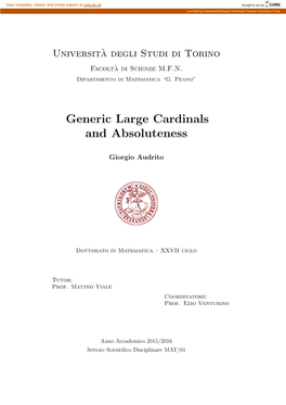 Generic Large Cardinals and Absoluteness