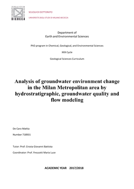 Analysis of Groundwater Environment Change in the Milan Metropolitan Area by Hydrostratigraphic, Groundwater Quality and Flow Modeling