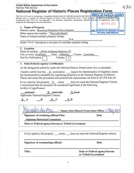 Boxwood Plantation Slave Quarter Lawrence, Alabama Name of Property County and State