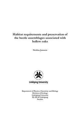 Habitat Requirements and Preservation of the Beetle Assemblages Associated with Hollow Oaks