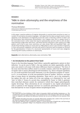 *ABA in Stem-Allomorphy and the Emptiness of the Nominative Thomas Mcfadden Leibniz-Zentrum Allgemeine Sprachwissenschaft (ZAS), DE Mcfadden@Zas.Gwz-Berlin.De