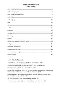 Futures Foundation Library Index of Titles Work – Historical (Current)