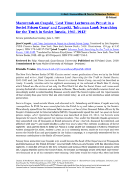 'Lost Time: Lectures on Proust in a Soviet Prison Camp' and Czapski, 'Inhuman Land: Searching for the Truth in Soviet Russia, 1941-1942'