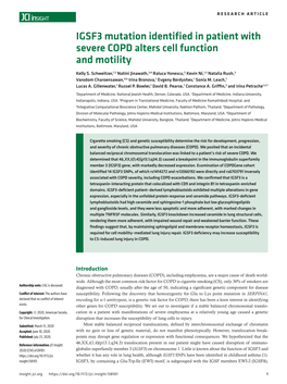 IGSF3 Mutation Identified in Patient with Severe COPD Alters Cell Function and Motility