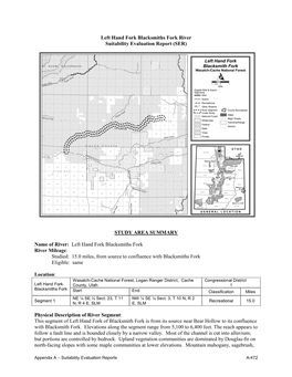 Left Hand Fork Blacksmiths Fork River Suitability Evaluation Report (SER)