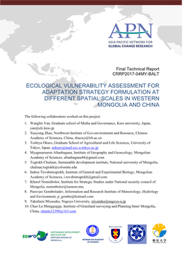 Ecological Vulnerability Assessment for Adaptation Strategy Formulation at Different Spatial Scales in Western Mongolia and China
