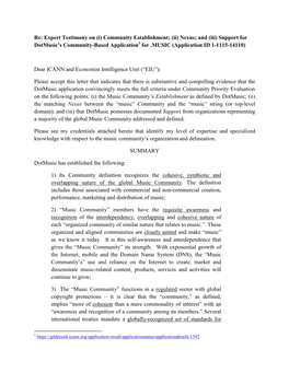 Expert Testimony on (I) Community Establishment; (Ii) Nexus; and (Iii) Support for Dotmusic’S Community-Based Application1 for .MUSIC (Application ID 1-1115-14110)