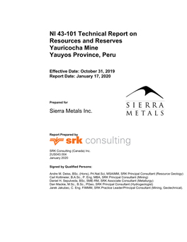 NI 43-101 Technical Report on Resources and Reserves Yauricocha Mine Yauyos Province, Peru