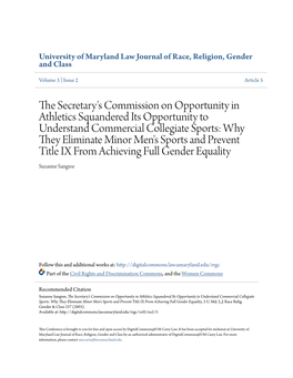 The Secretary's Commission on Opportunity in Athletics