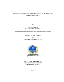 Taxonomy, Ecobiology and Management of Mealybug on Cotton in Pakistan