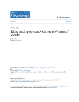 Taking on a Superpower: a Salute to the Women of Vietnam Jordan Wood University of Kentucky