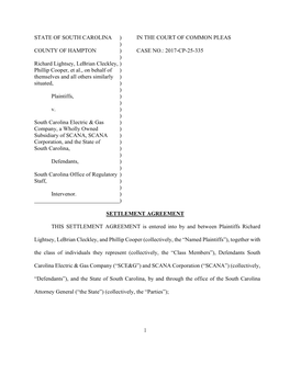 1 STATE of SOUTH CAROLINA ) in the COURT of COMMON PLEAS ) COUNTY of HAMPTON ) CASE NO.: 2017-CP-25-335 ) Richard Lightsey