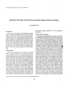 Butterfly Diversity of Pune City Along the Human Impact Gradient
