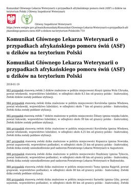 Komunikat Głównego Lekarza Weterynarii O Przypadkach Afrykańskiego Pomoru Świń (ASF) U Dzików Na Terytorium Polski | Główny Inspektorat Weterynarii