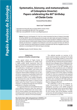 Systematics, Bionomy, and Metamorphosis of Coleoptera (Insecta): Papers Celebrating the 80Th Birthday of Cleide Costa