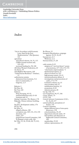 Rethinking Chinese Politics Joseph Fewsmith Index More Information