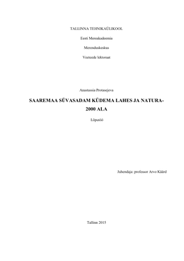 Saaremaa Süvasadam Küdema Lahes Ja Natura- 2000 Ala