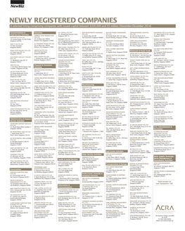 NEWLY REGISTERED COMPANIES a Selected Listing Comprising Companies with Issued Capital Between $200,000 and $5 Million (November-December 2014)