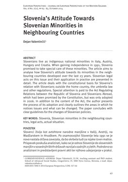 Slovenia's Attitude Towards Slovenian Minorities in Neighbouring Countries