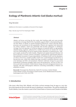 Ecology of Planktonic Atlantic Cod (Gadus Morhua) Ecology of Planktonic Atlantic Cod (Gadus Morhua)