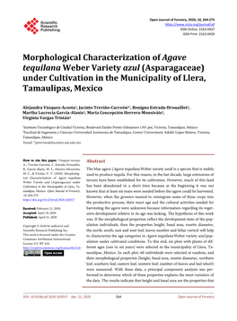Morphological Characterization of Agave Tequilana Weber Variety Azul (Asparagaceae) Under Cultivation in the Municipality of Llera, Tamaulipas, Mexico