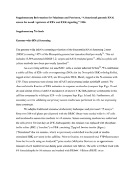 Supplementary Information for Friedman and Perrimon, “A Functional Genomic Rnai Screen for Novel Regulators of RTK and ERK Signaling,” 2006